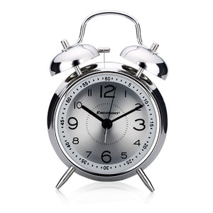 Excelvan 4" Alarm Clock Classic Double Bell Plated Metal Clock Quartz Sweep Movement Silent Table Desk Alarm Clock Nightlight