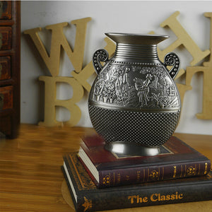 New Arrival European design Vintage  carving flower vase Classic Pewter Tabletop Flower Vase  Creative gifts  Home Decoration