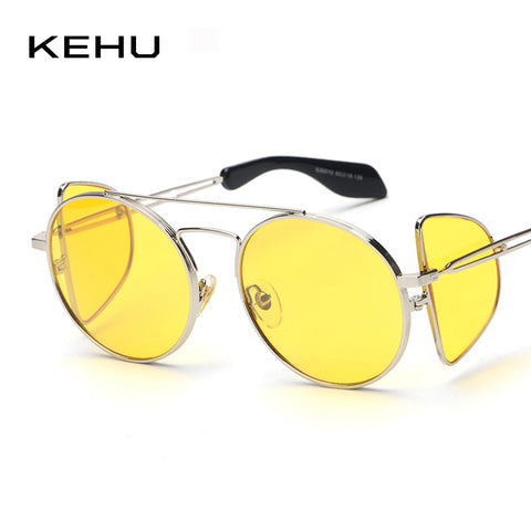 KEHU Women Steampunk Classic Brand Metal Cool Sun Glasses Reflective lens Alloy Legs Eyeware H1696