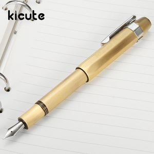 Kicute Classic Design Metal Brass Extra Fine 0.38mm Nib Fountain Pen With Gift Box Screw Pen Bussiness Office Supplies