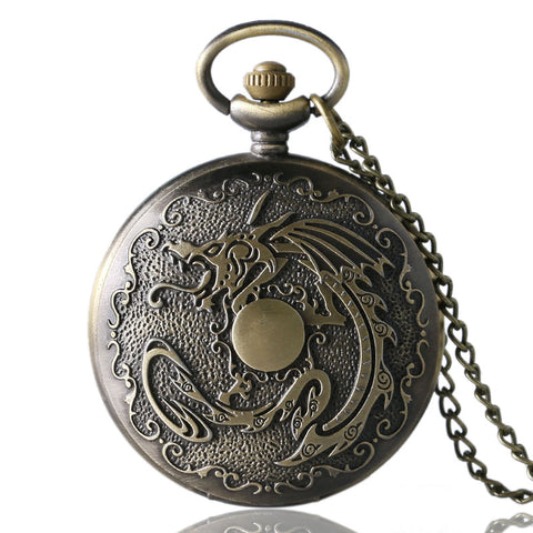 Antique Chiness Lucky Dragon Pattern Classical  Pocket Watch Necklace Chain Men's Women Gift Box  YISUYA231