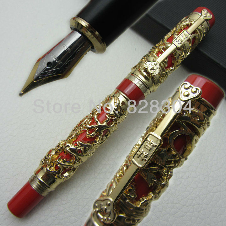 Jinhao Long Feng heavy golden red Chinese Classical luck clip  Dragon fountain pen free shipping