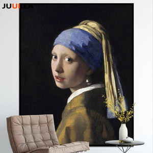 Girl With A Pearl Earring By Johannes Vermeer Oil Painting Print On Canvas, Wall Pictures For Living Room, Home Decor Art