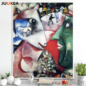 Marc Chagall I And The Village Classic Oil Painting Print On Canvas, Modern Wall Pictures For Living Room, Home Decor Wall Art