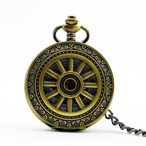 Classic Retro Wheel Hollow Machanical Watches Necklace Clamshell Male Women Creative Pocket Watch PJX1106