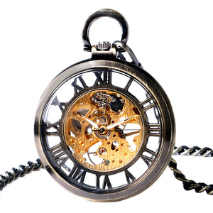 Mechanical Pocket Watch Hand Wind FOB Classic Men Retro Clock Antique Hollow Skeleton Stylish Women Pendant Necklace Memory Gift