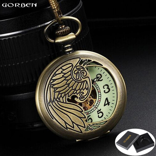 Luxury Phoenix Wing Automatic Mechanical Pocket Watches 3 Classic Color Men's Pocket Watches Luminous Dial Fob Chain Necklace