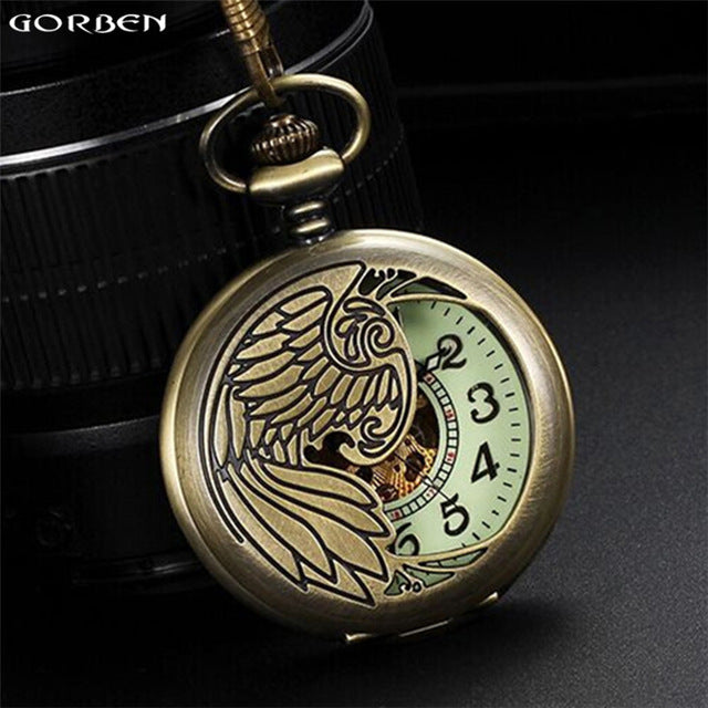 Luxury Phoenix Wing Automatic Mechanical Pocket Watches 3 Classic Color Men's Pocket Watches Luminous Dial Fob Chain Necklace