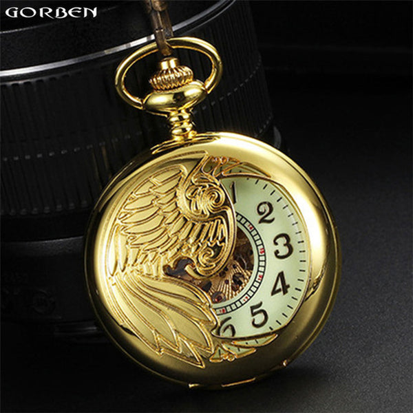 Luxury Phoenix Wing Automatic Mechanical Pocket Watches 3 Classic Color Men's Pocket Watches Luminous Dial Fob Chain Necklace