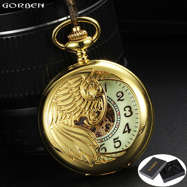 Luxury Phoenix Wing Automatic Mechanical Pocket Watches 3 Classic Color Men's Pocket Watches Luminous Dial Fob Chain Necklace