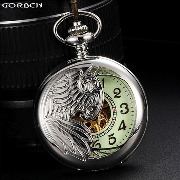 Luxury Phoenix Wing Automatic Mechanical Pocket Watches 3 Classic Color Men's Pocket Watches Luminous Dial Fob Chain Necklace