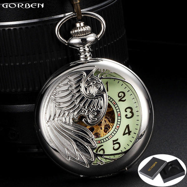 Luxury Phoenix Wing Automatic Mechanical Pocket Watches 3 Classic Color Men's Pocket Watches Luminous Dial Fob Chain Necklace