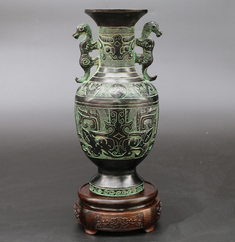 Two tigers pot of bronze furnishing articles antique vase contemporary household adornment handicraft