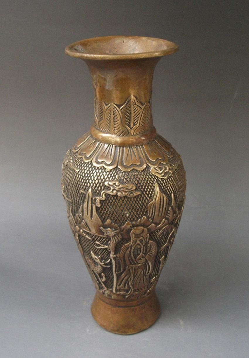 Rare Chinese copper carved ' Longevity god ' Vase