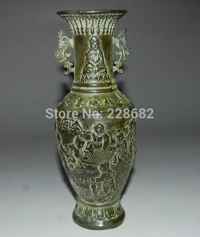 christmas decorations for home+ Collectible Old Handwork chinese bronze Carved Kwan-Yin and child vase Statue  free  SHIPPING