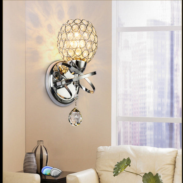 Classic Vintage Crystal wall light Bedside Silver Gold ball crystal Wall Lamp 110V 220V crystal wall sconce with pull switch